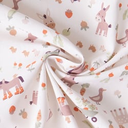 Tissu Coton imprimé Arty Animaux à la ferme Baude sur fond Blanc cassé