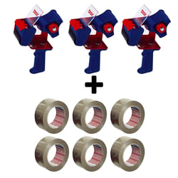 Lot de 3 dévidoirs en métal + 6 rouleaux de rubans adhésif Tesa Basic Havane