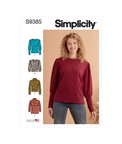 Patron Simplicity 9385 - Hauts en tricot pour femme avec variations de longueur et de manches du 34 au 52 FR taille n°FR 44-52