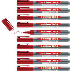 Lot de 10 marqueurs tableau blanc effaçables - EDDING - Rouge - Pointe fine 1 mm