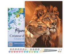 Peinture par Numéro Figured'Art avec Cadre - Couple Lion et Lionne - Kit de Loisir Créatif DIY Numéro d'Art - 40x50cm toile tendue sur châssis