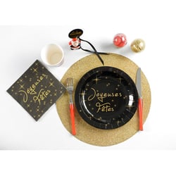 10 Assiettes Joyeuses Fêtes Noir et Or