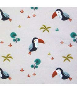 Tissu enfant coton Perroquet Toucan Exotique de 150 cm de largeur Lin Clair ecru vendu par 50 cm