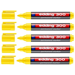 Lot de 5 marqueurs permanents pointe moyenne 1,5-3 mm - EDDING 300 - Jaune