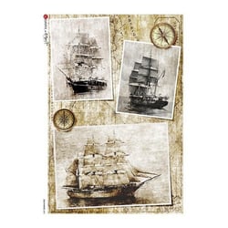 1 feuille de papier de riz 22.5 x 32 cm découpage collage Paper Designs VOILIER VINTAGE 0081