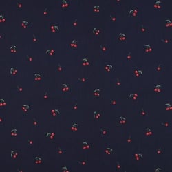 Tissu Coton enduit Cerises sur fond Bleu marine