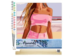 Peinture par Numéro Figured'Art - Mer, sable et élégance - Kit de Loisir Créatif DIY Numéro d'Art Complet - 40x50cm toile roulée + châssis en bois à monter