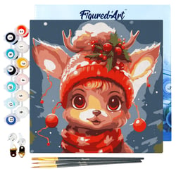 Mini Peinture par Numéros Figured'Art 20x20cm avec cadre Renne Mignon Fantaisie - Petit Format