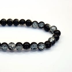 Fil de 97 perles ronde en verre craquelé fabrication bijoux 8 mm CRISTAL NOIR