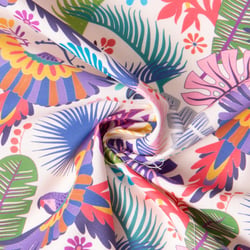 Tissu Coton imprimé Jungle Exotique sur fond Blanc