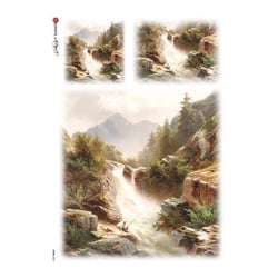 1 feuille de papier de riz 22.5 x 32 cm découpage collage Paper Designs NATURE RUISSEAU MONTAGNE 0068