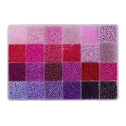 Boite de perles en verre de rocaille assorties 24 couleurs différentes 3 mm Tons ROSE VIOLET ROUGE 05