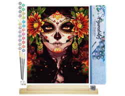 Peinture par Numéro Figured'Art - Visage et Fleurs - Kit de Loisir Créatif DIY Numéro d'Art Complet - 40x50cm toile roulée + châssis en bois à monter