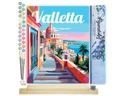 Peinture par Numéro Figured'Art - Affiche de voyage Valette - Kit de Loisir Créatif DIY Numéro d'Art Complet - 40x50cm toile roulée + châssis en bois à monter
