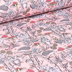 Tissu Coton enduit Jolie bois sur fond Rose