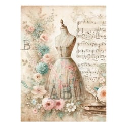 1 feuille de papier de riz 21 x 29,7 cm AB Studio MANEQUIN PARTITION FLEUR 5230