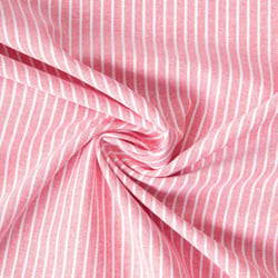 Tissu Coton aspect Lin Emy rayures Blanc sur fond Rose corail
