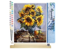 Peinture par Numéro Figured'Art - Bouquet de Tournesols - Kit de Loisir Créatif DIY Numéro d'Art Complet - 40x50cm toile roulée + châssis en bois à monter