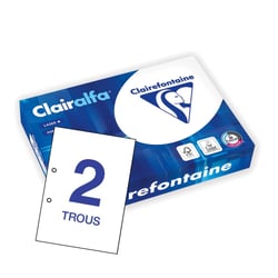 Ramette de 500 Feuilles de Papier Perforé 2 Trous 80g A4 210x297 mm Certifié PEFC Blanc CLAIRALFA