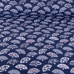 Tissu Coton imprimé Eventails Pekin sur fond Bleu marine