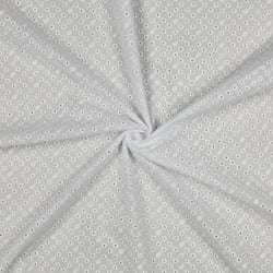 Tissu Coton brodé festonné Motif Floraux ajourés sur fond Blanc pur