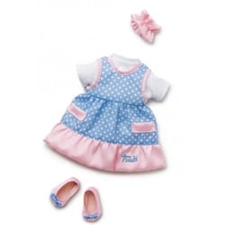 Ensemble robe a pois bleu 38 cm - tenue - vêtement trudi - habit poupée - accessoires poupon (01)