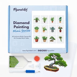 Figured’Art Mini Série Diamond Painting - Coffret Premium 12 toiles de 15x18cm Plantes 3 - Broderie Diamant avec Strass Carrés - Kit Complet