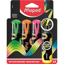 4 surligneurs - Couleurs fluo - Pointe biseautée - Jaune, vert, rose, orange - Maped