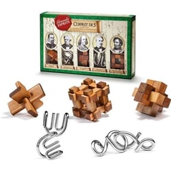 Coffret 5 casse-têtes bois et métal - Kepler, Faraday, Franklin, Edison, Stephenson