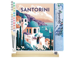 Peinture par Numéro Figured'Art - Affiche Vintage Santorin - Kit de Loisir Créatif DIY Numéro d'Art Complet - 40x50cm toile roulée + châssis en bois à monter