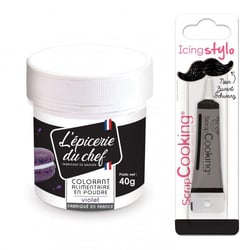 Colorant alimentaire en poudre violet 40 g + Stylo glaçage noir