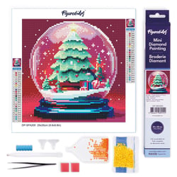 Mini Diamond Painting Broderie Diamant Figured’Art 25x25cm toile entière roulée avec diamants ronds - Boule à Neige et Sapin de Noël