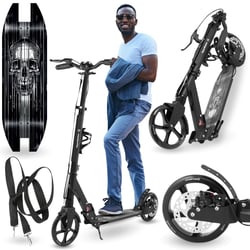 Trottinette Enfant Noire jusqu'à 100kg - 2 amortisseurs - Pliable - 2 Freins- Aluminium- ABEC-7