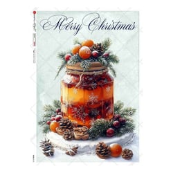 1 feuille de papier de riz 22.5 x 32 cm découpage collage Paper Designs NOEL FRUIT HOUX PIGNE DE PIN 0173