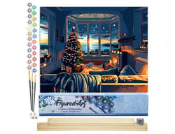 Peinture par Numéro Figured'Art - Chambre de Noël au Bord de la Baie - Kit de Loisir Créatif DIY Numéro d'Art Complet - 40x50cm toile roulée + châssis en bois à monter