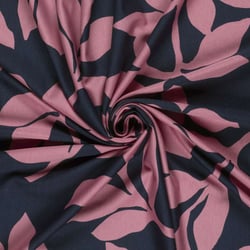 Tissu Jersey Milano Polyviscose grandes fleurs Rose sur fond Bleu nuit