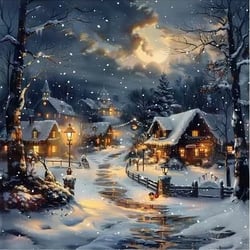4 serviettes en papier découpage collage 33 cm VILLAGE DE NOEL LA NUIT N 700