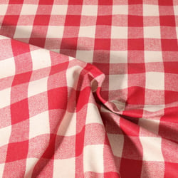 Tissu Toile de Lin Célestin enduit rouge sur fond Blanc - Au mètre