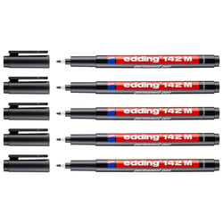 Lot de 5 Feutres Permanents EDDING 142M Noir Pointe Moyenne 1 mm