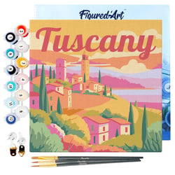 Mini Peinture par Numéro Figured'Art 20x20cm avec cadre Printemps en Toscane - Petit Format