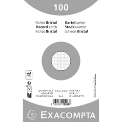 Paquet 100 fiches sous film - bristol quadrillé 5x5 non perforé 125x200mm - Blanc - x 12 - Exacompta