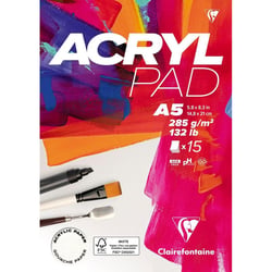 Bloc - Acrylique - Gouache - A5 - 15 feuilles 285g - Blanc - Clairefontaine - Acryl Pad