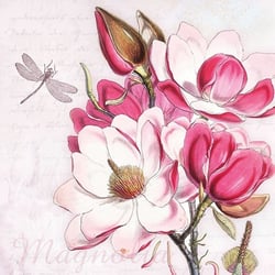 Lot de 4 serviettes en papier découpage collage 33 cm FLEUR MAGNOLIA F 510
