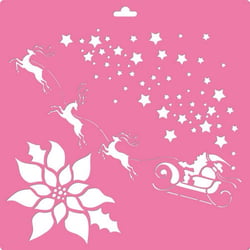 Pochoir plastique souple réutilisable 30 x 30 cm Fabrika Decoru PERE NOEL TRAINEAU FLEUR ETOILE 169