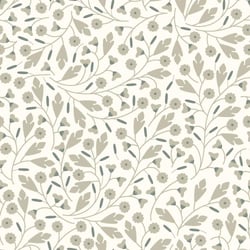 Tissu Popeline de Coton Sauge douce floral décoratif sur fond Ecru
