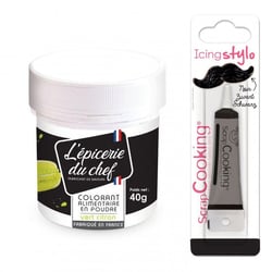Colorant alimentaire en poudre vert citron 40 g + Stylo glaçage noir
