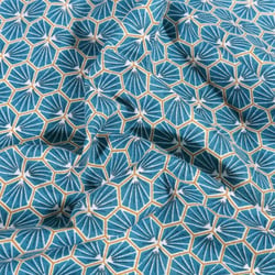 Tissu Coton imprimé Arty Riad sur fond Bleu pétrole