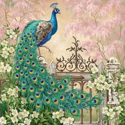 Lot de 4 serviettes en papier découpage collage 33 cm OISEAU PAON O 114