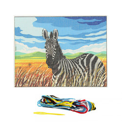 Kit complet canevas 15 x 20 cm motif zèbre savane
