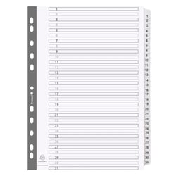 Intercalaires imprimés à touches plastifiées - 31 touches 1 à 31 - A4 - Blanc - x 10 - Exacompta